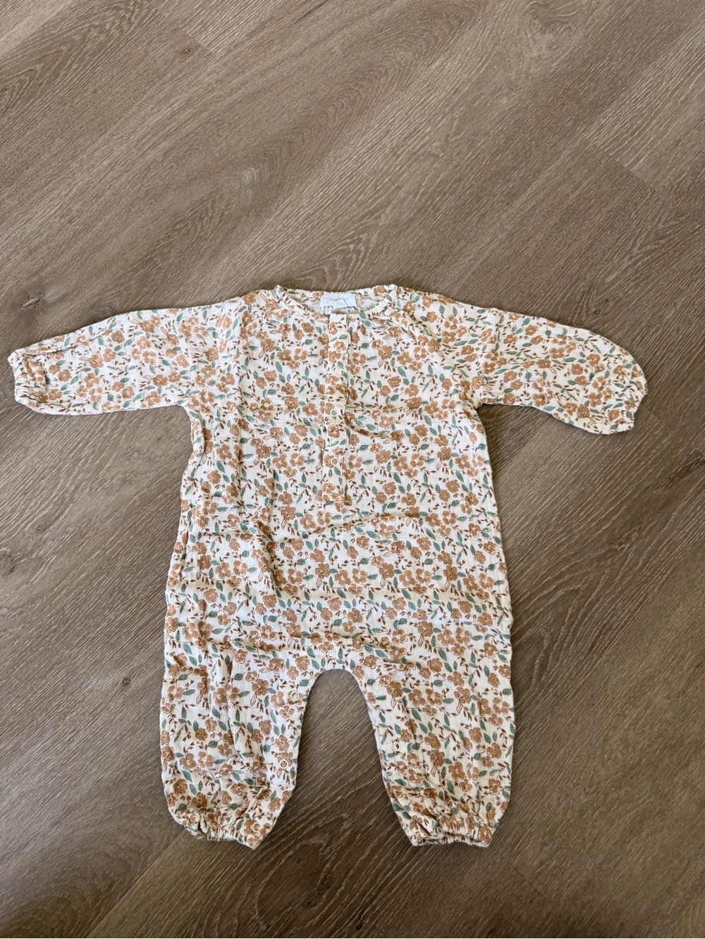 Angel Dear Floral Footie in Cream, Tan & Green